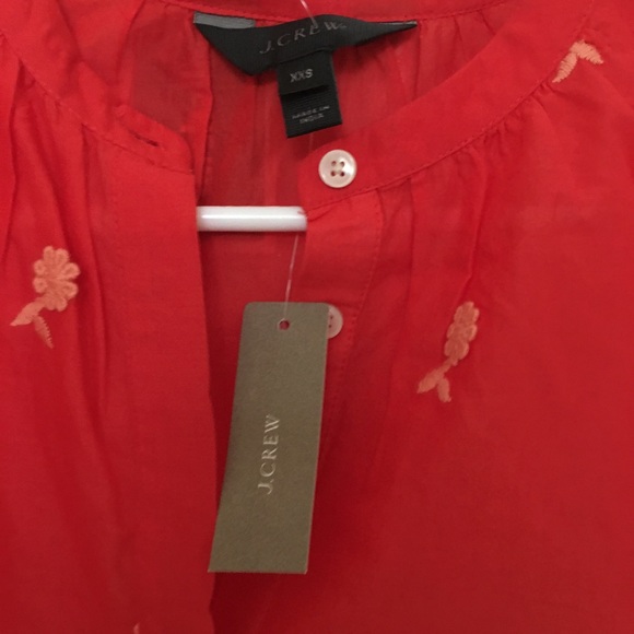 NWT J.Crew Red Embroidered Popover Blouse - Picture 4 of 4
